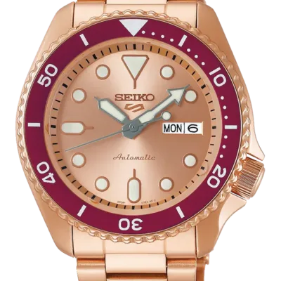 Seiko 5 Sports 55th Anniversary Limited Edition Rose Gold Dial Rose Gold Steel Strap Watch for Men - SRPK08K1